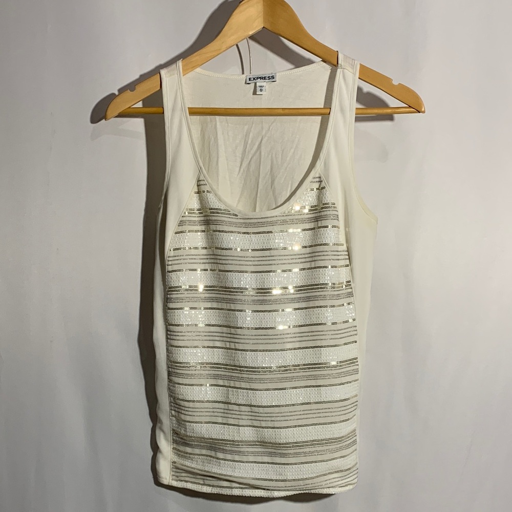 Express Cream Scoop Neck Sequin Stripe Tank